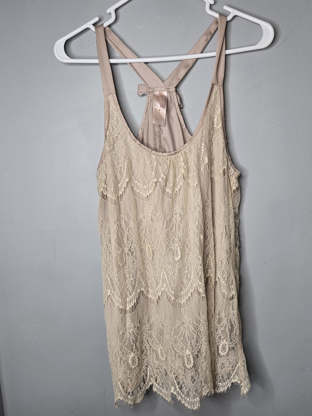 Women’s Medium Ivory Lace Racerback Tank Top Blush Boho Romantic